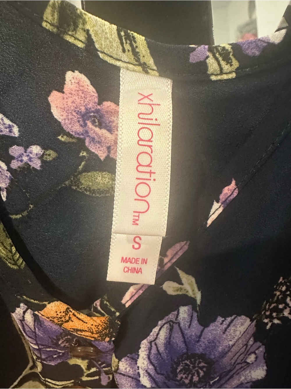 Xhilaration Navy Floral Midi Dress with Purple & Orange Blooms - Picture 4 of 5